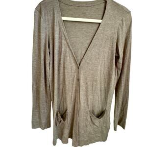 Eileen Fisher Heather Beige Gray Silk Cotton V-Neck Cardigan Sweater Sz XS